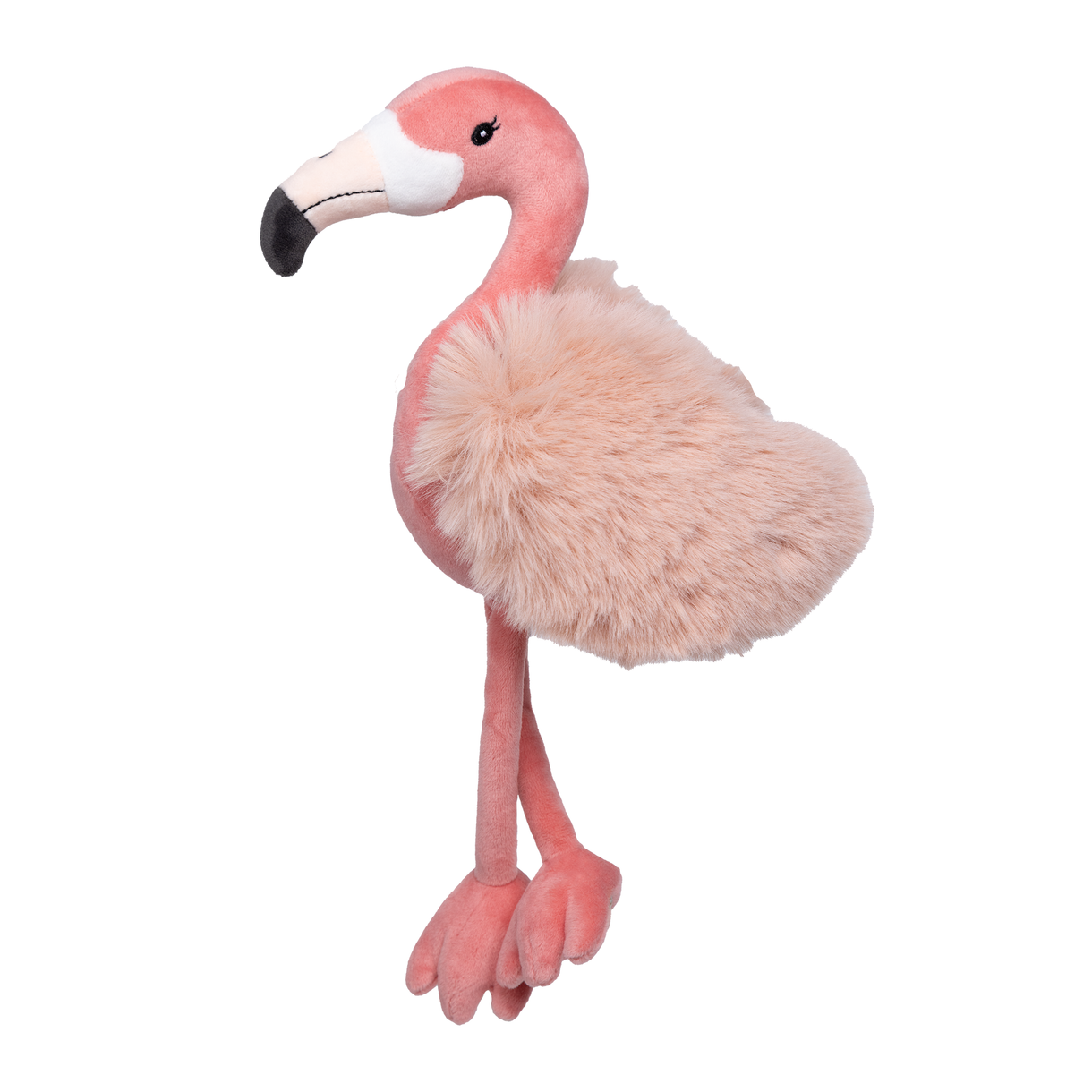 Plush flamingo toy on a white background