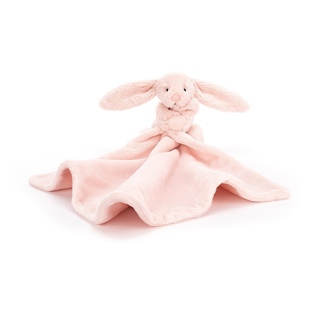 Pink stuffed bunny comfort blanket.