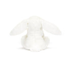 Back view of a white stuffed bunny.