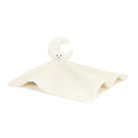 Off-white plush moon comforter with smiling face.