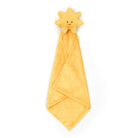 Yellow baby towel with sun plush toy.