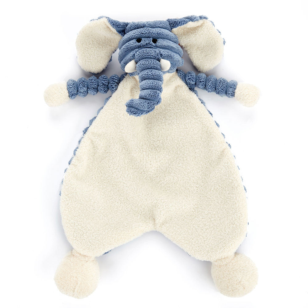 Blue and cream plush elephant lovey.