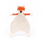 Stuffed fox plush toy with orange and white fabric.
