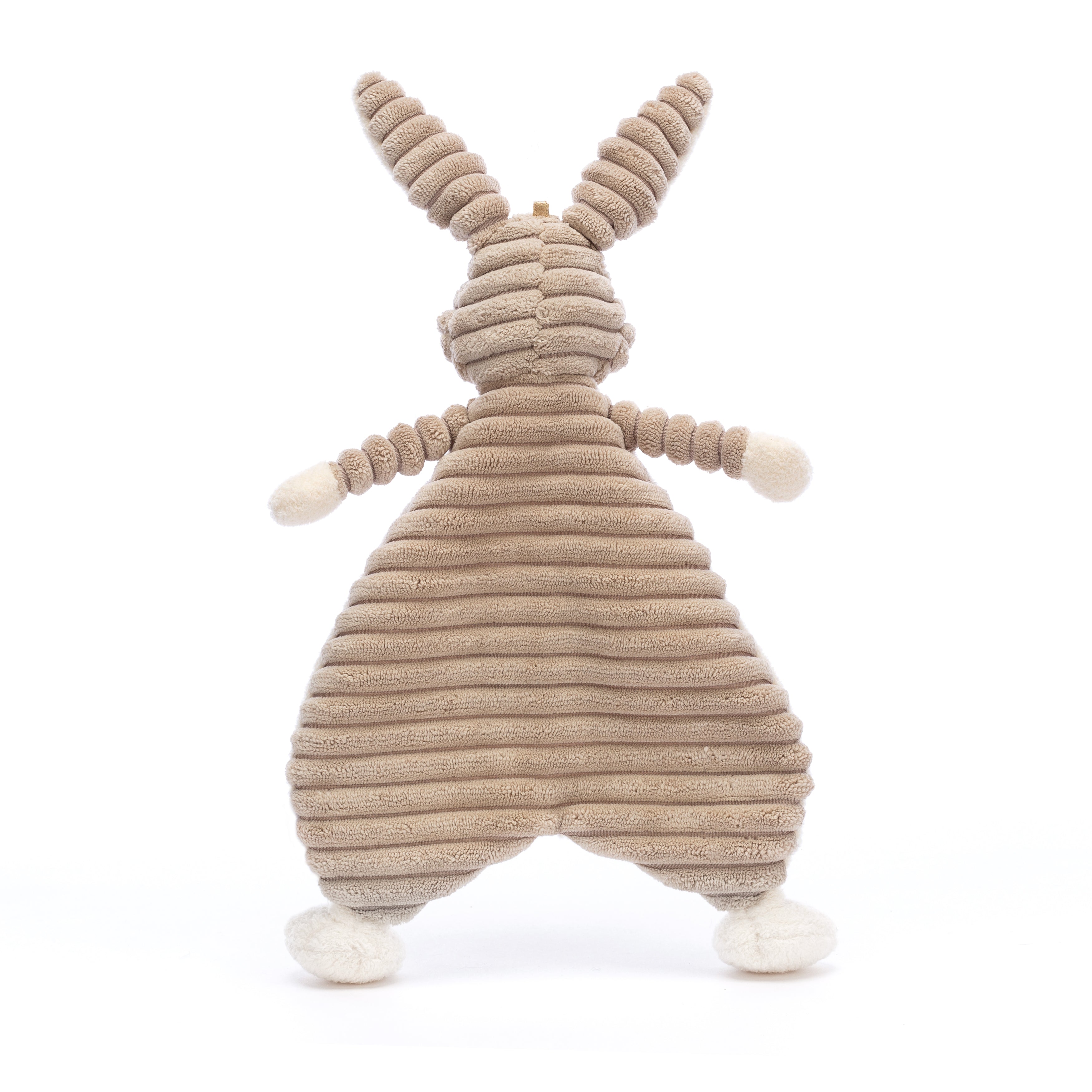 Corduroy stuffed rabbit with white paws and feet.