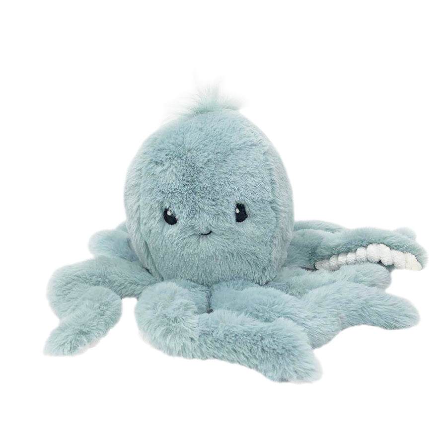 Stuffed blue octopus with white suction cups.
