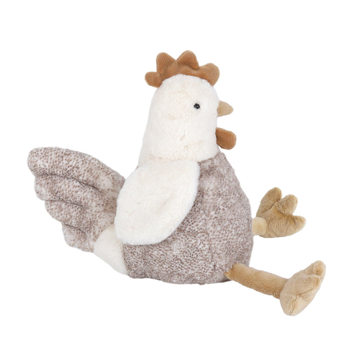 Plush toy chicken on a white background