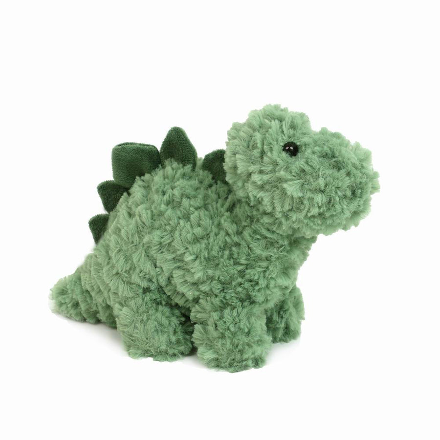 Green plush dinosaur toy with plates on its back.