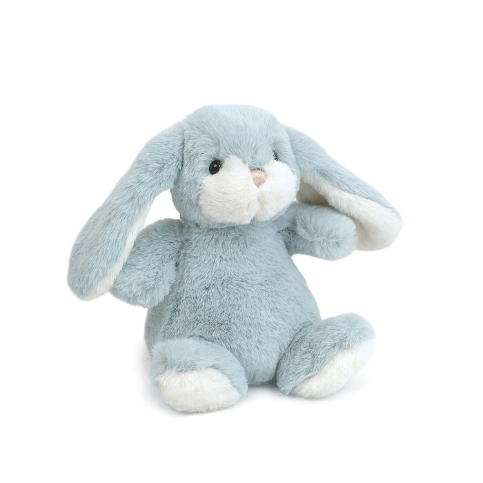Plush toy rabbit in light blue color on a white background