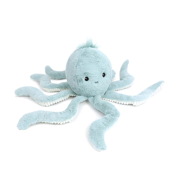 Light blue plush octopus with white tentacle lining.