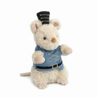 Stuffed mouse wearing a blue military-style jacket and a black hat with gold trim.