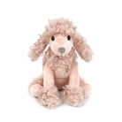 Pink poodle plush toy sitting.