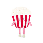Stuffed popcorn plushie with striped arms and legs.