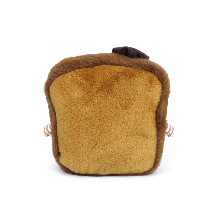 Square, furry brown plush toy with a dark brown top.