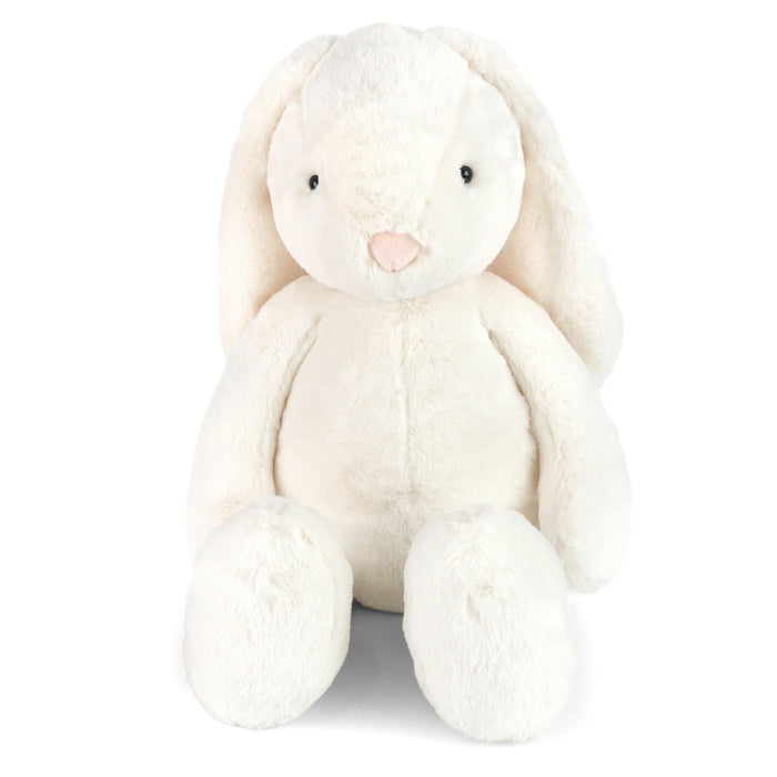White plush bunny toy on a white background
