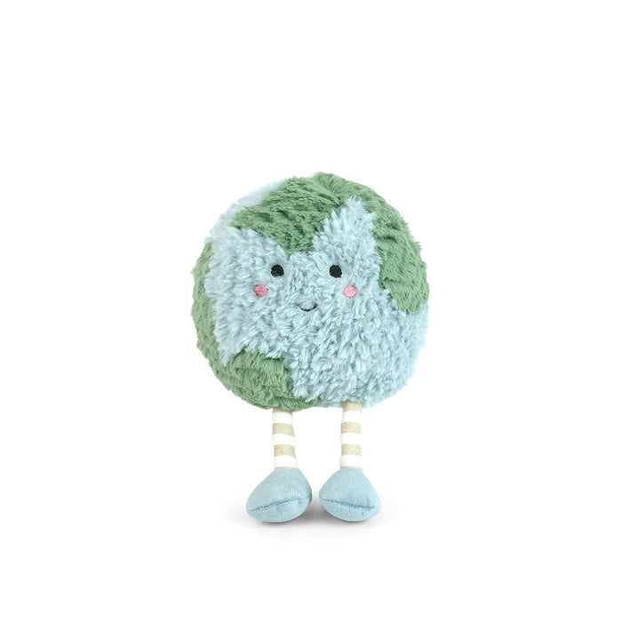 Plush toy resembling a leaf with a face on a white background