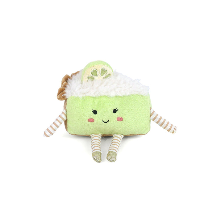 Plush toy resembling a green ice cream roll with a face on a white background