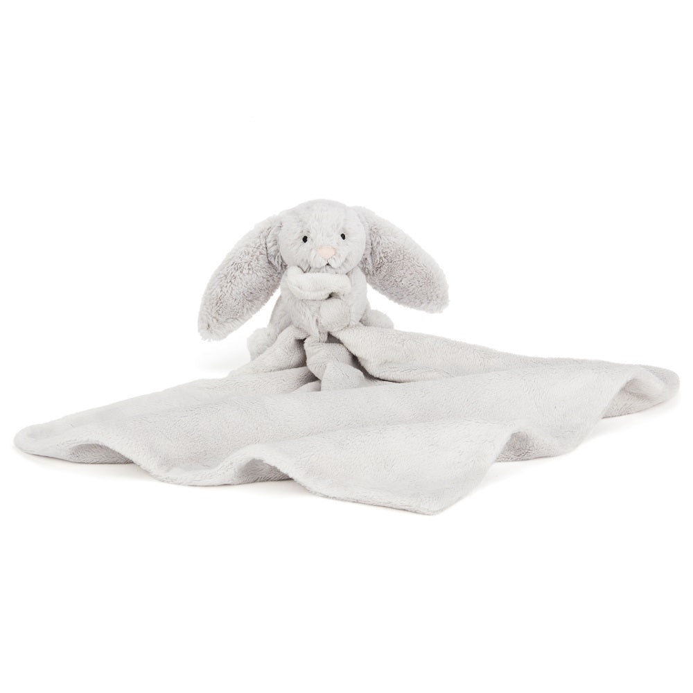 Gray plush bunny security blanket.