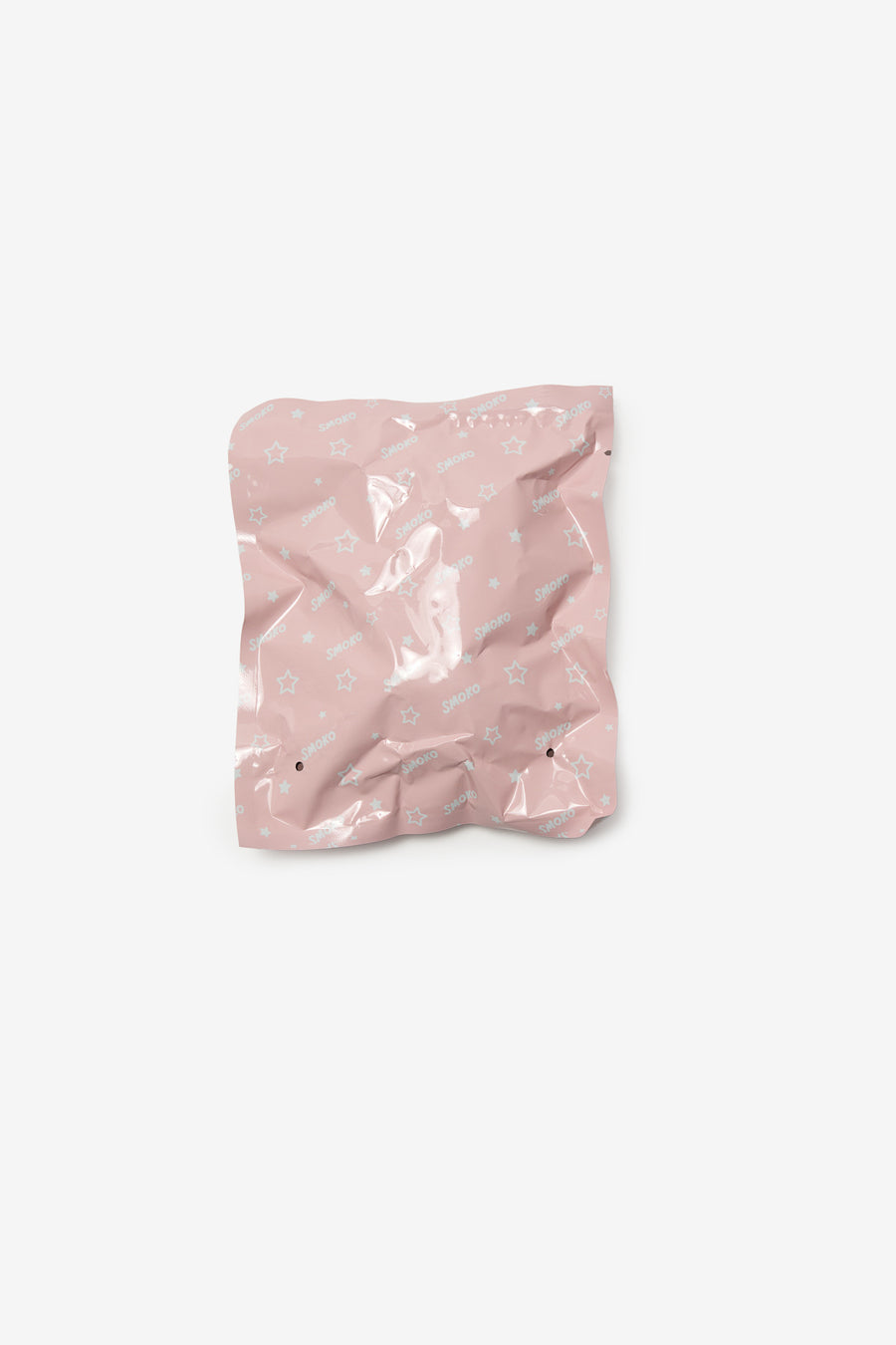 Pink crumpled paper bag on a white background