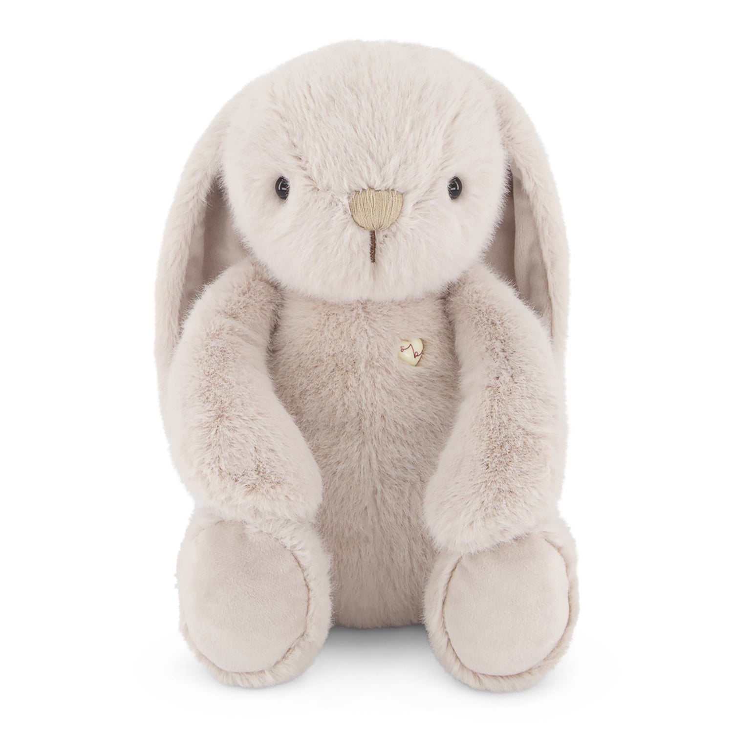 Plush bunny toy with a soft beige color on a white background