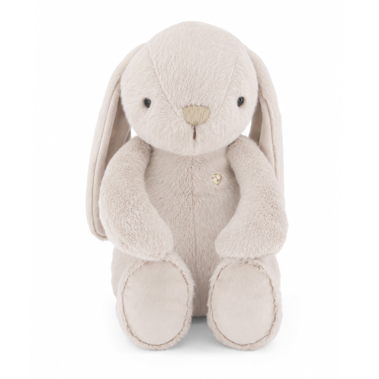 Plush bunny toy with a soft beige color on a white background