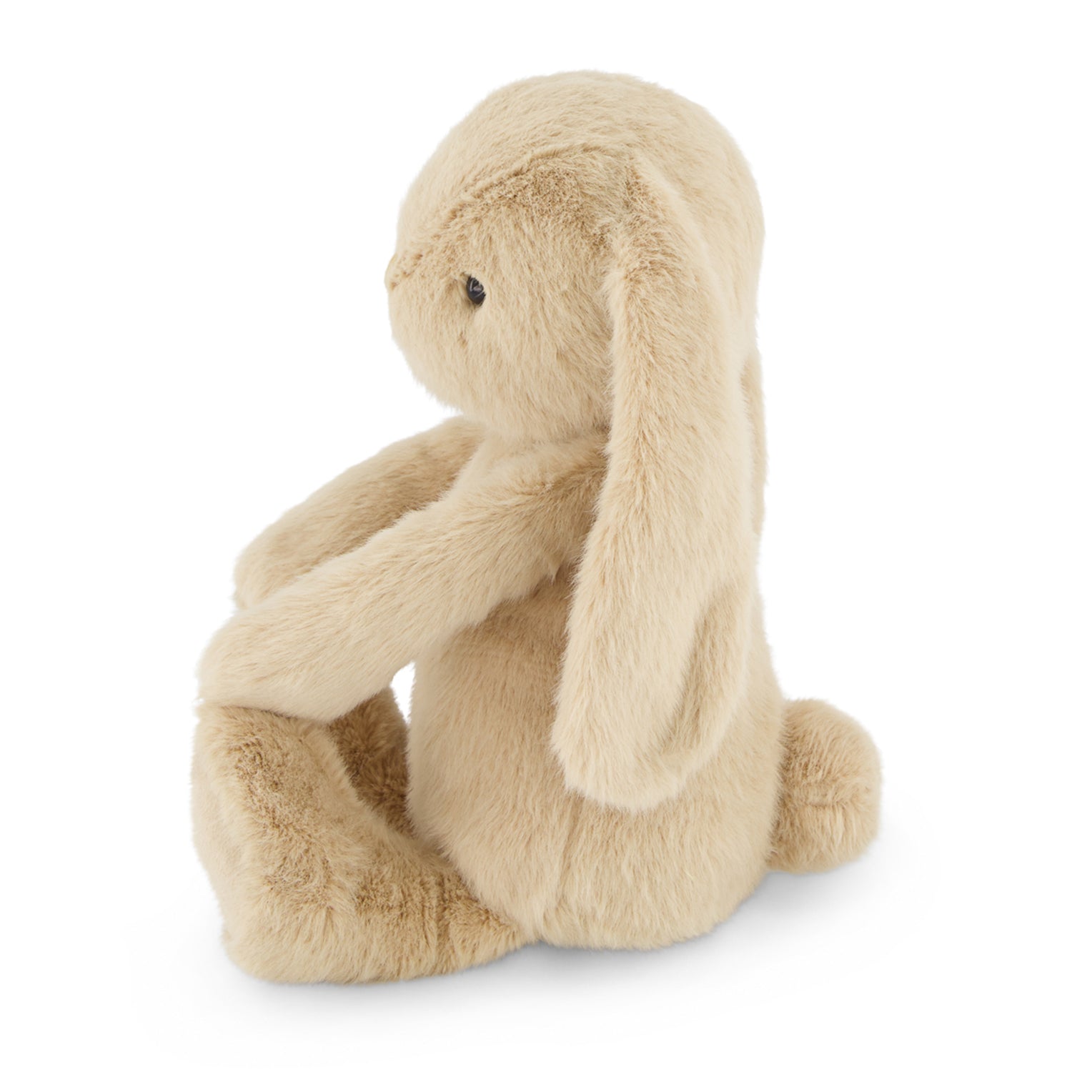 Beige plush bunny toy on a white background