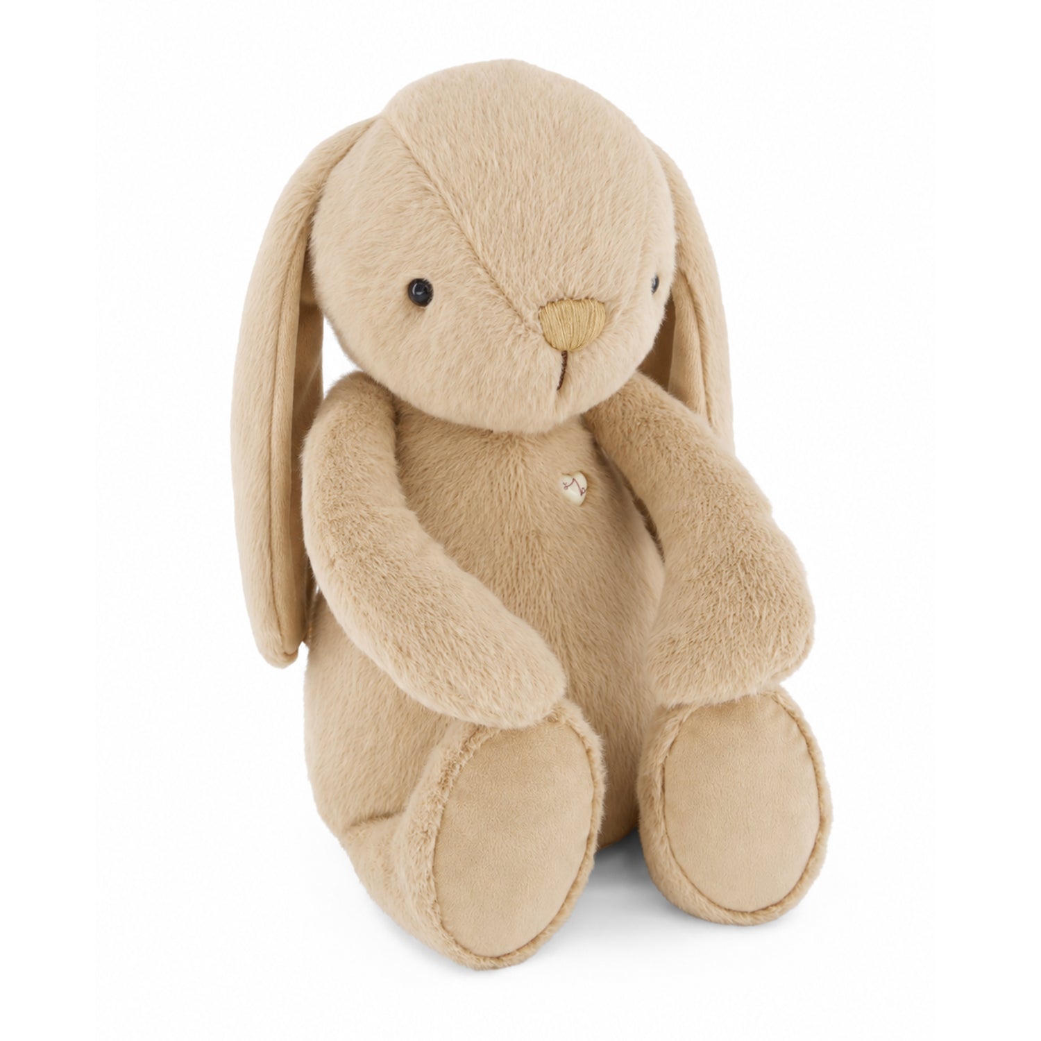 Beige plush bunny toy on a white background