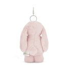 Rear view of a pink plush bunny keychain.