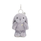 Gray plush bunny keychain with a heart-shaped tag.