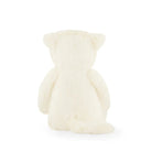 Back view of a cream-colored, plush, stuffed animal toy.