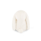 Back view of a fluffy, white bunny plush toy with a small, round tail.