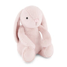 Pink plush bunny sitting up.