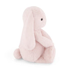 Pink stuffed bunny sitting.