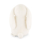 Rear view of white plush bunny.