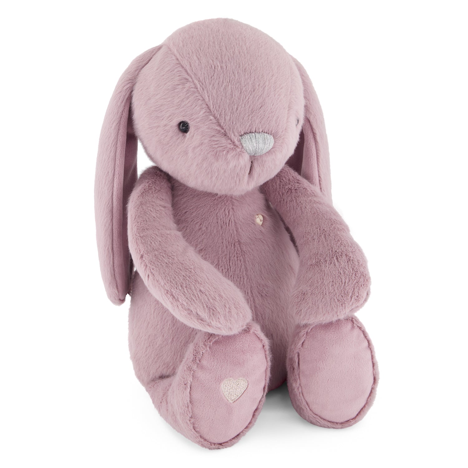 Pink plush bunny toy on a white background