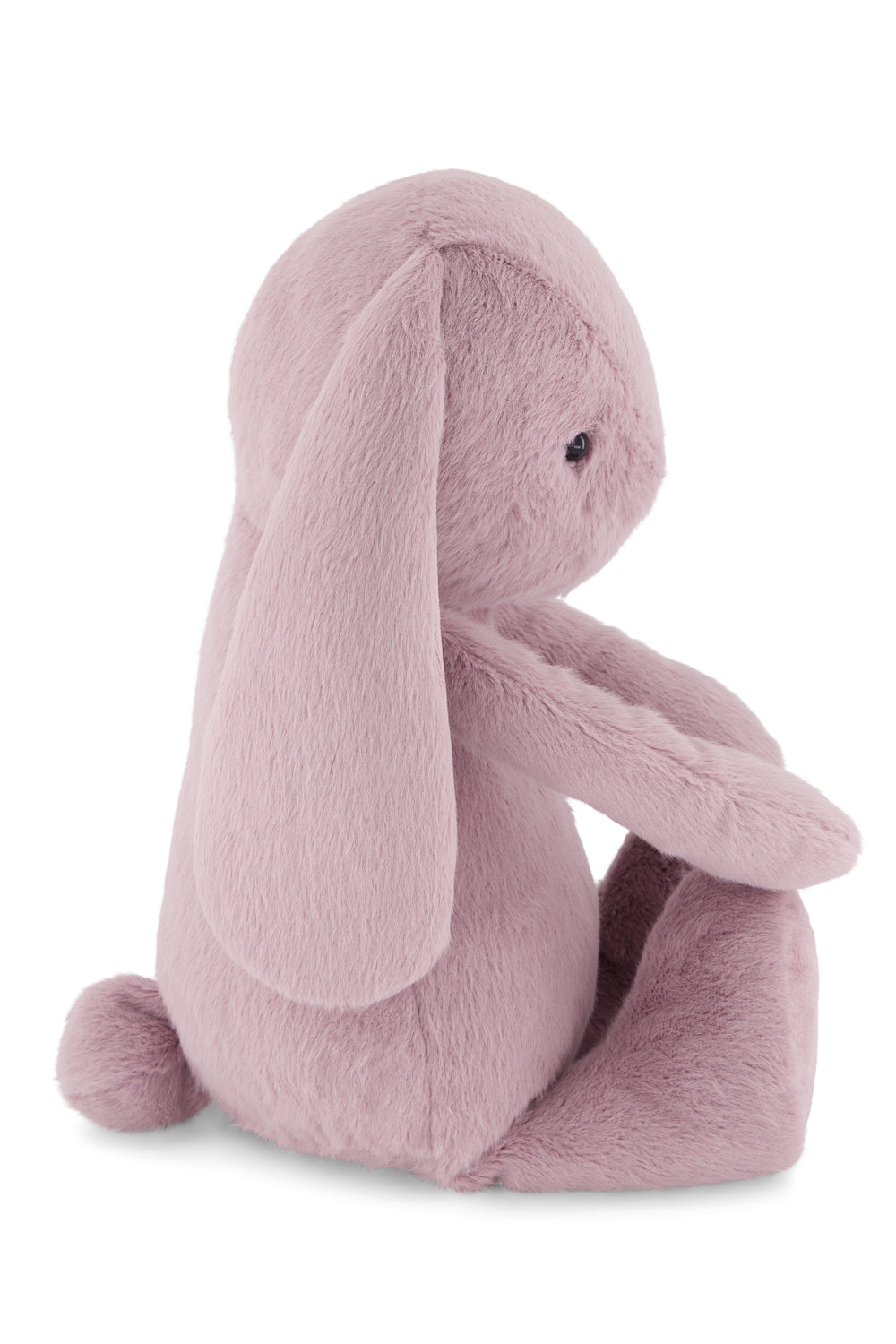 Pink plush bunny toy on a white background