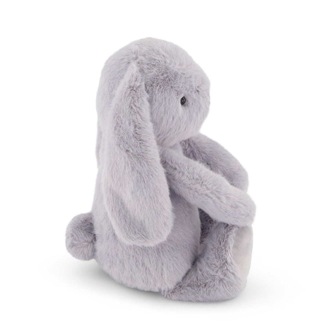 Gray plush rabbit sitting.