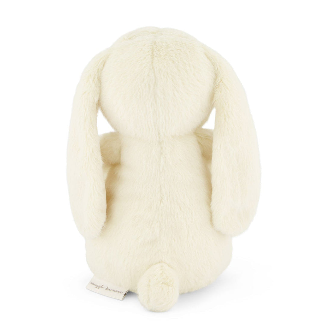 Back of a white stuffed bunny toy.