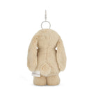Rear view of beige plush bunny keychain.