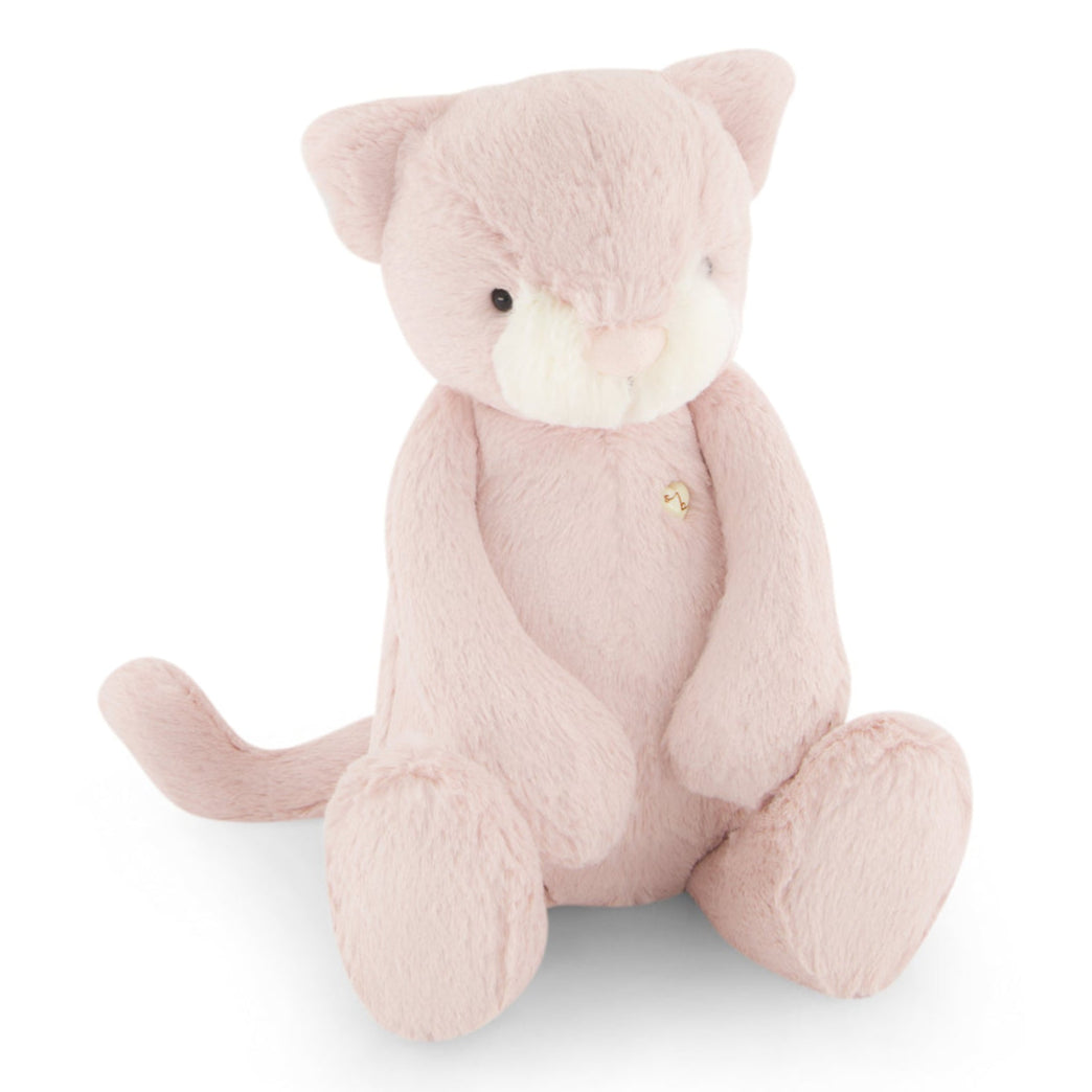Pink plush cat toy, sitting.