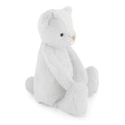 Light gray plush teddy bear sitting.