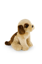 Stuffed plush dog toy, brown and tan.