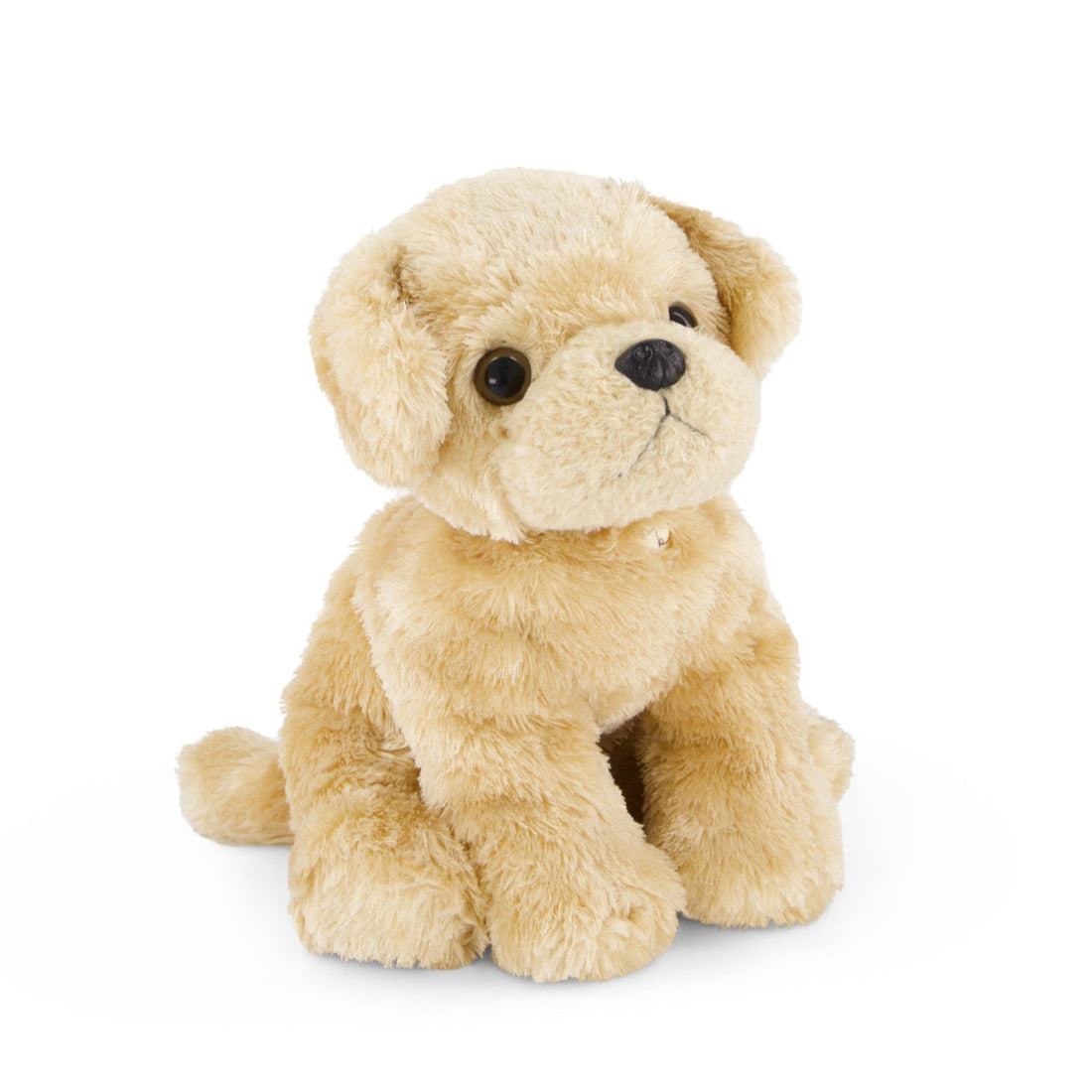 A golden retriever plush toy sitting.