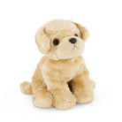 A golden retriever plush toy sitting.