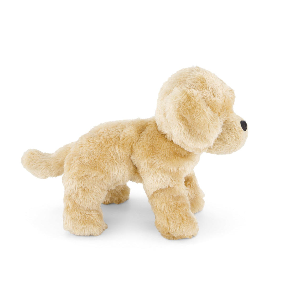 Tan plush toy dog in a standing position.