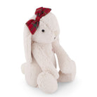 Stuffed bunny with red plaid bow.