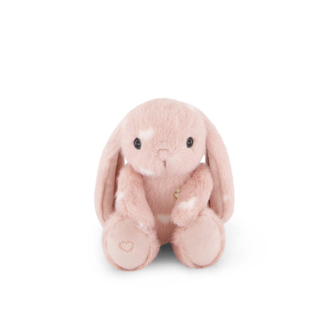 Pink stuffed bunny sitting upright.