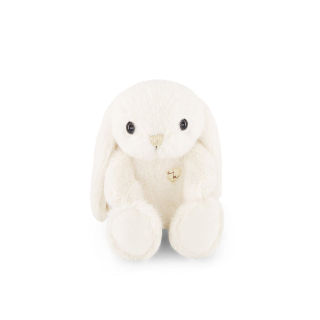 Front-facing, white, stuffed bunny.