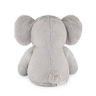 Gray stuffed elephant toy from behind.