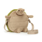 Stuffed turtle purse with shoulder strap.