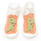 Pair of baby socks with dinosaur applique.